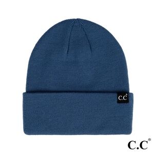 C.C Deep Blue Unisex Solid Cuff Beanie